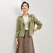 尚都比拉復古摩登翻領(lǐng)拉鏈鹿皮絨短外套女春秋休閑百搭夾克 抹茶綠 M 