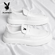 花花公子（PLAYBOY）皮鞋男秋冬季新款真皮商務(wù)正裝黑色一腳蹬高級(jí)感休閑豆豆樂福鞋 白色 39