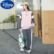 迪士尼（Disney）胖女童運動(dòng)套裝兒童加肥加大秋裝偏胖女孩學(xué)生衛衣衛褲純棉兩件套 粉色 160碼--建議100-120斤