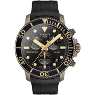 【二手95新】天梭手表海星系列石英男表鋼帶膠帶運動(dòng)潛水表300米防水 二手手表腕表 T120.417.37.051.01 黑盤(pán)青銅膠帶