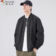 啄木鳥(niǎo)（TUCANO）飛行員夾克男春秋季新款純棉美式復古休閑寬松棒球服保暖開(kāi)衫外套 黑色 2XL