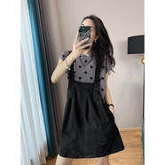 她芙（tafu）品牌女裝T恤連衣裙女2026夏季新款小個(gè)子波點(diǎn)收腰顯瘦褶皺背帶裙 黑色 M