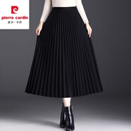 皮爾卡丹毛呢百褶裙半身裙女秋冬季2025新款高腰A字裙中長(zhǎng)垂感顯瘦大擺裙 黑色 XL 115-135斤