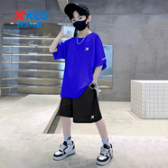 特步（XTEP）兒童套裝秋季運動(dòng)套裝百搭舒適新款中大童組合兩件童裝 黑褲2+藍T恤9006 170