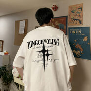 蕭箏寬松短袖男美式高街痞帥短袖t恤男女夏季港風(fēng)ins潮牌寬松百搭五分 DT【HING星光】白色 S 收藏+關(guān)注優(yōu)先發(fā)貨