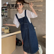 唐菓蜜 牛仔背帶裙女夏季2024新款女裝韓版時(shí)尚百搭甜美顯瘦連衣裙子夏 白色上衣 S