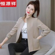 羅蒙（ROMON）雙層帶里布春秋外套女短款女新款小香風(fēng)立領(lǐng)休閑寬松夾克外套風(fēng)衣 卡其色 L 建議90-105斤