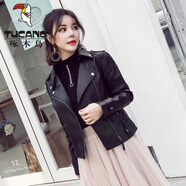 啄木鳥(niǎo)皮衣女短款春秋2025新款韓版修身顯瘦百搭學(xué)生機車(chē)皮夾克pu小外套 黑色 普通偏薄 S