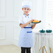 漠悠洛兒童廚師服套裝幼兒園烘焙小廚師幼兒廚師服角色扮演小小廚神定制 藍(lán)條紋短袖+全條紋圍裙+帽子 M 140c