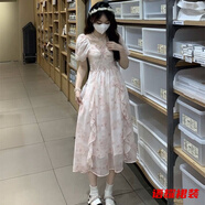 ?？|竺顯瘦雪紡連衣裙女夏季新款時尚洋氣荷葉邊中長款甜美泡泡袖長裙子 粉紅色/顯瘦遮肚子連衣裙 均碼 l 顯瘦遮肚子連衣裙