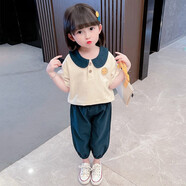 洽函童裝女童套裝夏裝兒童夏季短袖中褲兩件套1-3-6歲女寶寶夏天時(shí)尚小女孩衣服 TTJ762米色 110碼建議100-105cm3-4歲