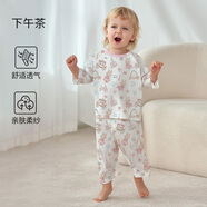 歐孕（OUYUN）兒童家居服套裝男女童睡衣春夏薄款空調服休閑棉套裝 下午茶【七分套裝】 130 【建議身高：130cm-140cm】