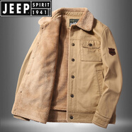 JEEP SPIRIT品牌2025爆款冬季中年羊羔絨棉衣男加絨加厚棉服短款棉襖外套男 卡其(66修身款) 6XL 200-210(斤)