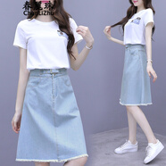 春麗珠連衣裙女裝2025夏季新款T恤牛仔半身裙子女洋氣顯瘦兩件套裝女潮 圖片色 M