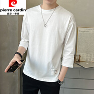 皮爾卡丹（pierre cardin）七分袖T恤男春夏季2025新款純色百搭潮流中袖衣服男純棉打底體恤 白色 XL