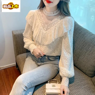 初徑蕾絲打底衫女秋冬季新款半高領(lǐng)洋氣內(nèi)搭長(zhǎng)袖網(wǎng)紗仙女內(nèi)搭小衫上衣 白色(常規(guī)帶里布) S