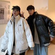 卡度頓棉衣男冬季情侶裝棉服新款寬松pu皮衣加厚寬松面包服學(xué)生棉襖外套 W65白色 XL【121-140斤】