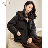 初申冬季短款棉服女時尚百搭牛角扣裝飾連帽厚款保暖面包服S144M1011