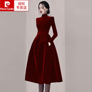皮爾卡丹（pierre cardin）冬裝新款連衣裙高領(lǐng)酒紅色高級感A字裙減齡氣質(zhì)金絲絨禮服女 圖片色 XL