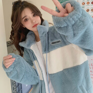 小紅書同款少女生羊羔毛外套女冬天衣服新款2022年初中高中 淺藍(lán)色 S