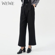 唯唯（WEWE）秋季新款女裝休閑褲高腰時(shí)尚直筒垂感寬松長(zhǎng)褲 黑色 XL