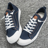 人本男鞋帆布鞋男鞋春秋韓版潮百搭男士休閑板鞋低幫布鞋球鞋 深藍色 40 碼