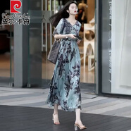 皮爾卡丹桑蠶絲連衣裙夏季薄2024女裝新款寬松長(zhǎng)款短袖氣質(zhì)真絲裙 花色 XL 建議131-150斤
