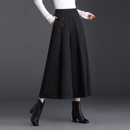 魔之韻毛呢闊腿褲女寬松黑色裙褲高腰顯瘦女九分垂感休閑保暖褲子28363 深灰色 XXXL