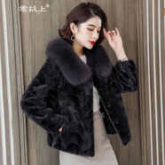 意枕上 2025新款海寧貂皮大衣女真貂短款修身皮草外套女狐貍毛領(lǐng)拼貂 深灰色 XL 105-115