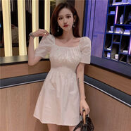 VEOX2025新款小清新露肩方領(lǐng)修身仙氣女裝夏季裙子ins超仙顯瘦連衣裙 白色 M 90斤-105斤