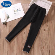 迪士尼（Disney）春季女童一體絨褲子春秋裝新款薄絨高腰炸街靴褲中大童加厚打底褲 深灰色冬季一體絨打底褲/GG款 120