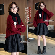 小豬彼特女童半身裙秋冬夾棉加厚兒童冬季短裙韓版2025新款大童冬裝蓬蓬裙 4533黑色+19741紅色【套裝】 120 cm