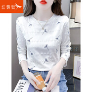 紅蜻蜓時(shí)尚立體印花長(cháng)袖t恤女新款春秋修身百搭圓領(lǐng)打底衫內搭上衣 白色長(cháng)袖 XL 【建議121-130斤】