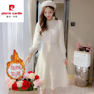 皮爾卡丹羊毛針織連衣裙女蕾絲2026年新款秋冬季配d衣的長(cháng)裙子加厚過(guò)膝內 加絨杏色 2093加絨 S