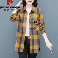 皮爾卡丹2025春秋新款寬松格子襯衫女外搭百搭襯衣春裝上衣外套空調防曬衫 8118黃色格子 (顏色偏亮) 3XL 130-140斤