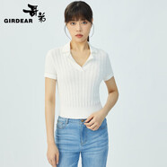 哥弟（GIRDEAR）女裝簡約透氣V領(lǐng)Polo短袖針織衫女1399554 白 XL (5碼)