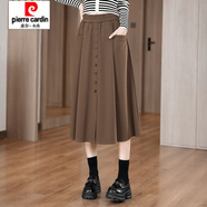 皮爾卡丹（pierre cardin）毛呢半身裙女秋冬新款中長款大擺傘裙高腰顯瘦遮胯大碼A字長裙潮 西裝排扣裙咖色 裙長70cm 2XL 【125-135斤】