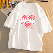 霏楚短袖女夏薄學(xué)生韓版寬松設計感小眾氣質(zhì)百搭上衣大碼半袖T恤ins潮 白愛(ài)心小熊 S 建議80-100斤