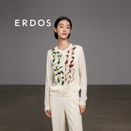 ERDOS 春夏圓領長袖浪漫飄逸幾何定位印花女開衫針織衫 白 M 160/84A