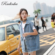 Radinka  2025秋新款工裝牛仔馬甲女寬松韓版bf情侶無袖牛仔外套上衣男女 藍(lán)色 L