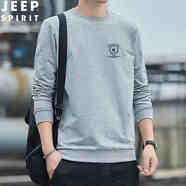 JEEP SPIRITJEEP吉普新款衛(wèi)衣春秋純棉男士上衣寬松大碼長(zhǎng)袖圓領(lǐng)T恤韓版潮流 P421【盾牌車】淺灰 L 【105-120斤】