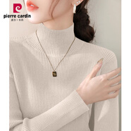 皮爾卡丹（pierre cardin）秋季新款半高領(lǐng)修身內(nèi)搭針織加絨打底衫女裝長袖慵懶風(fēng)超好看毛衣 加厚 杏色826C M