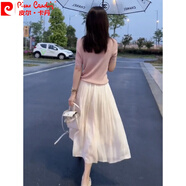 皮爾卡丹（pierre cardin）高腰珠光流光紗半身裙女2025新款針織T恤夏套裝裝裙字傘裙針 淺杏半身裙 均碼 80-130斤