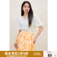 獨束大碼女裝浪漫文藝甜美V領(lǐng)短袖上衣微胖氣質(zhì)百搭顯瘦襯衣小衫 米白 3XL （尺碼：5）