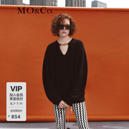 MO&Co.羊毛針織衫紅色毛衣女秋冬寬松鏈條學(xué)院風(fēng)羊毛針織開衫高級(jí)感 黑色-第1批 S 160