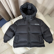 巴布豆（BOBDOG）2024兒童新款男女童服中大童休閑短款連帽丫絨外套童裝 黑色 170