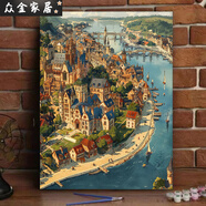 數(shù)字油畫diy城市畫卷填色風(fēng)景中世紀感油畫系輕奢裝飾畫 城市畫卷S126 50*65CM繃內(nèi)框+【顏料筆】
