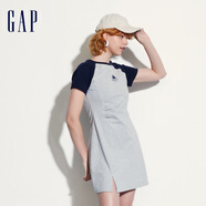 GAP女裝夏季印花褶裥收腰撞色插肩短袖連衣裙短裙510293 灰色 M (165/84A)亞洲尺碼