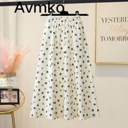 Avmko潮2024春夏新款流行碎花半身裙女顯瘦高腰小清新a字印花雪紡傘裙 墨綠色花型 均碼 859120斤左右