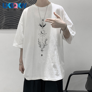 XQB 短袖T恤男港風(fēng)潮牌印花七分袖上衣百搭休閑帥氣潮流ins體恤衫 白色高質(zhì)量 XL110-125斤